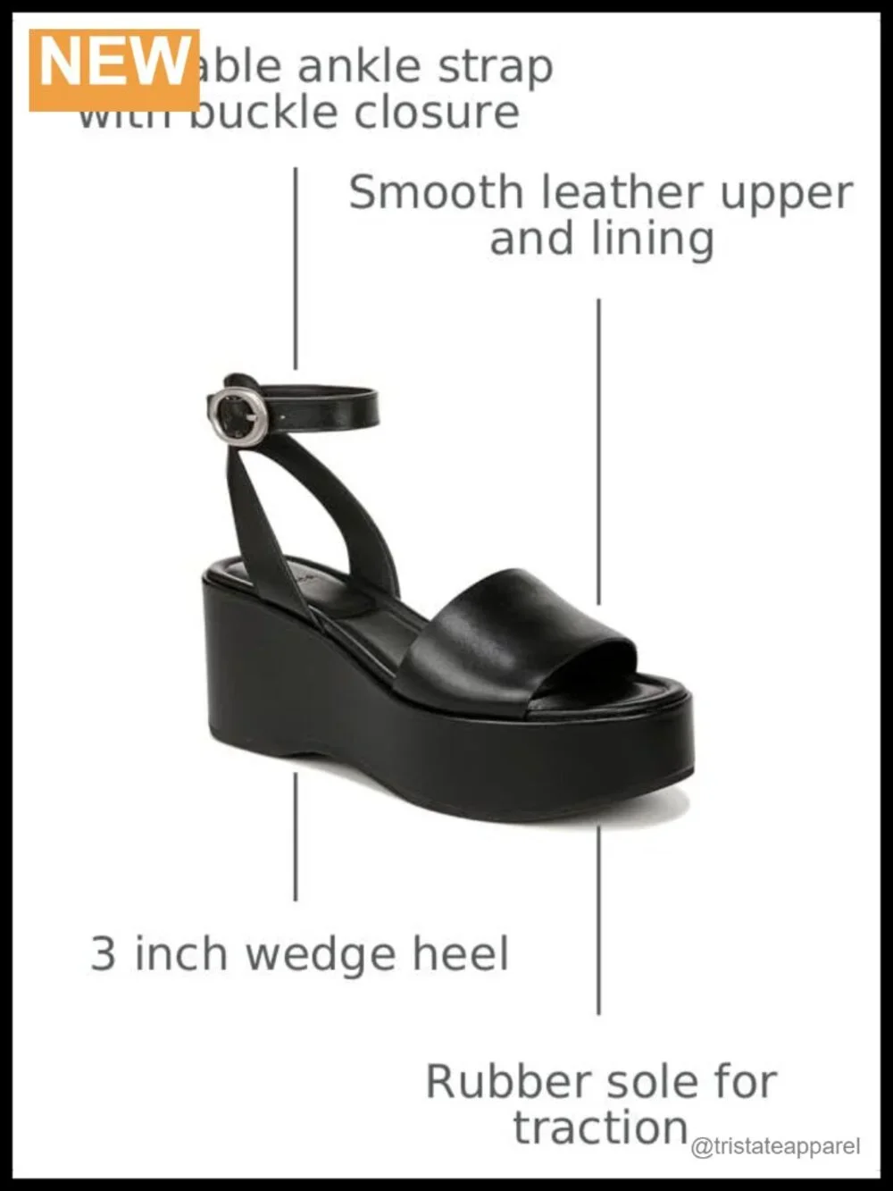 Platform Ankle Strap Sandals Leather 3 Inch Wedge Open Toe Buckle